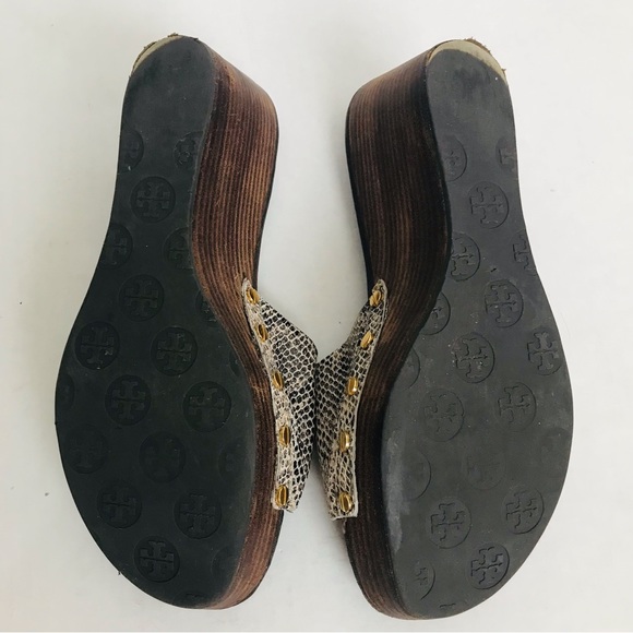 Tory Burch Patti Snakeskin Leather Platform Wedge Slide Sandals Shoes Size 9 - Picture 9 of 10